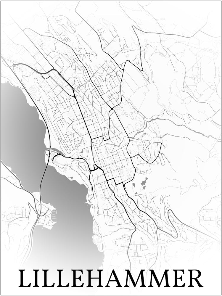 Lillehammer, Innlandet, Norway, City Map, Black And White Fade Design