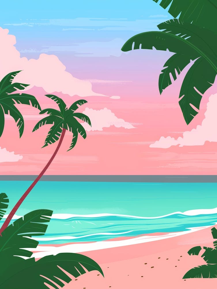 Beach Landscape With Palm Trees