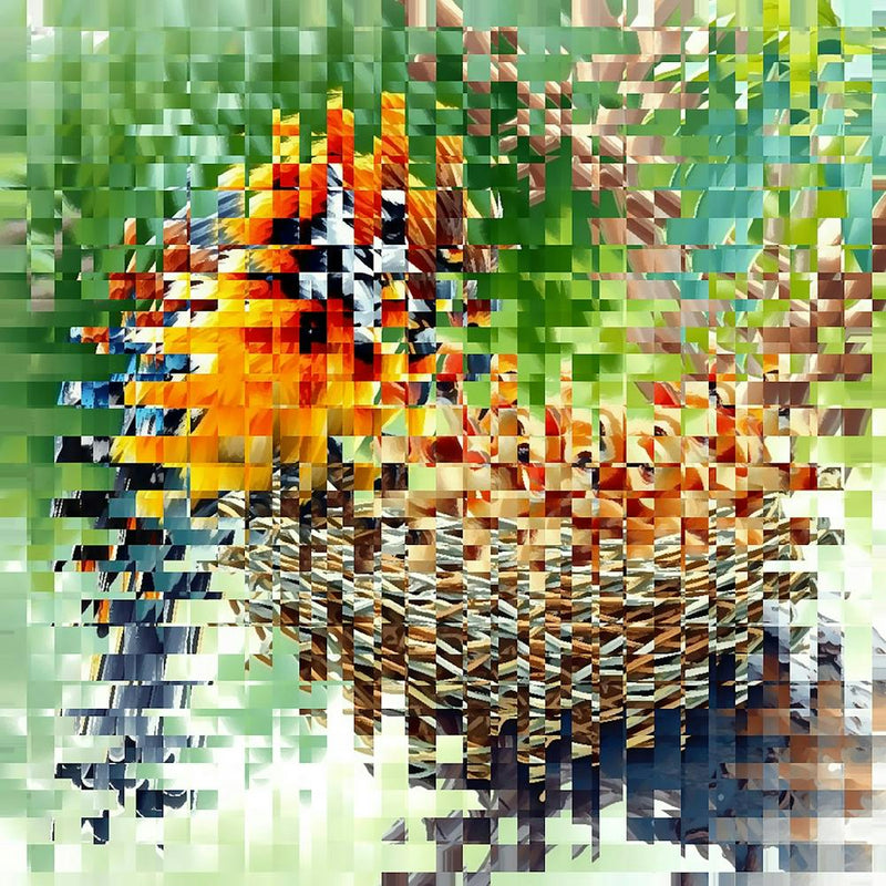 Abstract Bird With Chicks In Nest