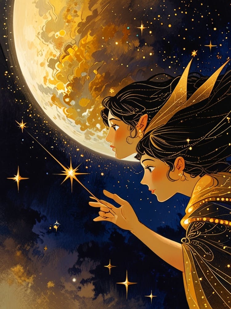 Two Women Looking At The Moon