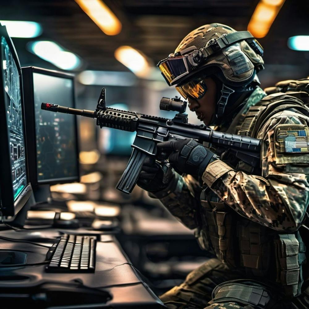 Soldier In Front Of Computer