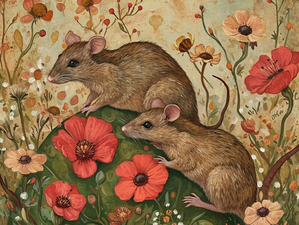 Floral Animal Illustration Rat 3