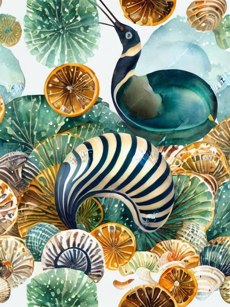 Sea Snail Vintage Graphic Watercolour