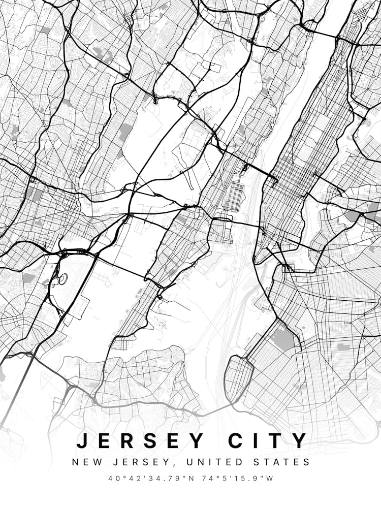 Jersey City New Jersey White Map