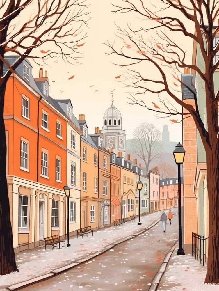 Vintage Winter Travel Illustration Richmond England 1