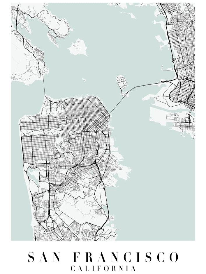 San Francisco California Street Map Minimal Color