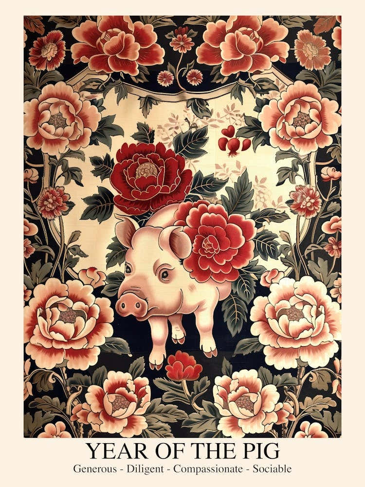 Chinese Lunar Year Of The Pig 2 William Morris Style