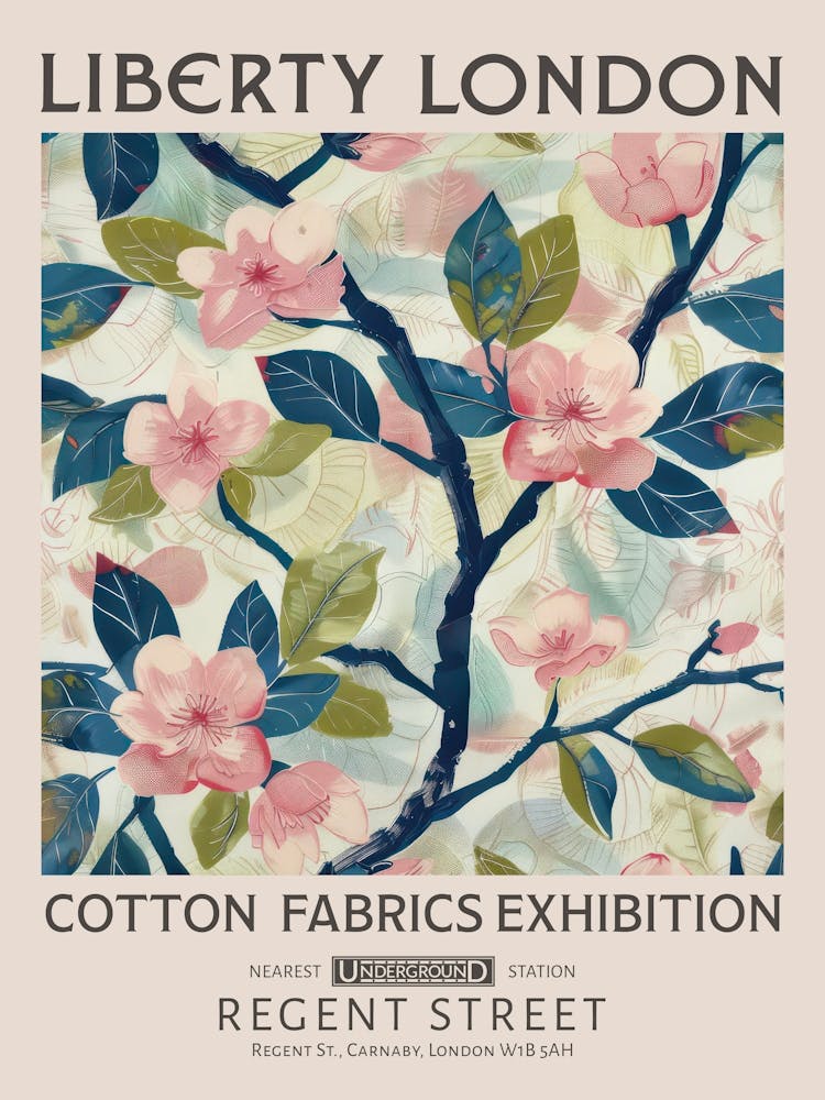 Liberty London Print William Morris Textilespink Blue Cherry Blossom
