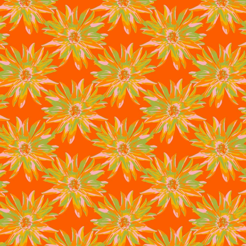 DAHLIA BURSTS Multi Abstract Blooming Floral Summer Bright Flowers in Orange Yellow Blush Lime Green on Orange