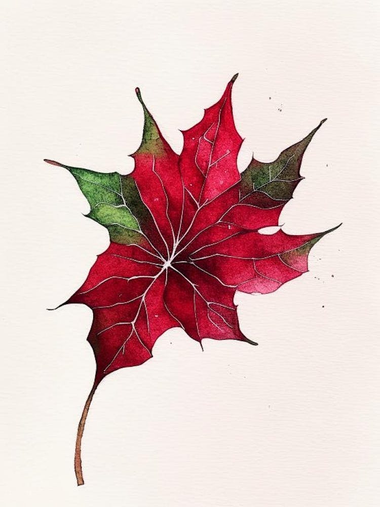 Poinsettia Leaf Minimalist Watercolour