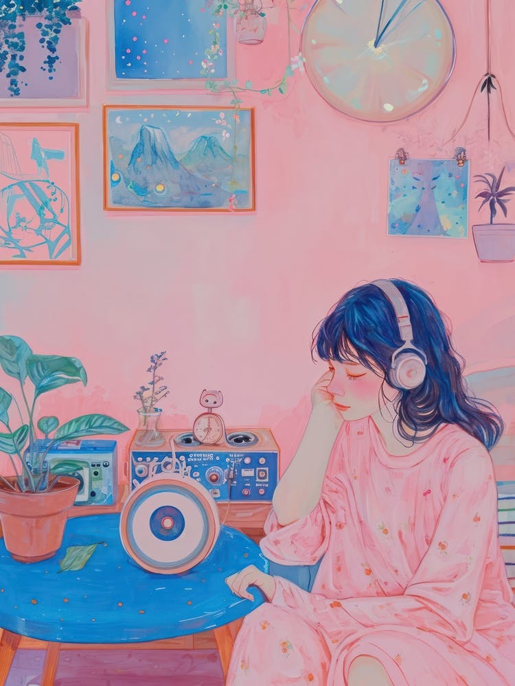 Fille Écoutant De La Musique Lo Fi Kawaii Illustration 2
