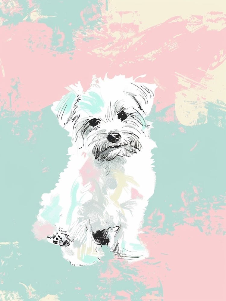 Yorkshire Terrier Dog Pastel Line Watercolour Illustration  6