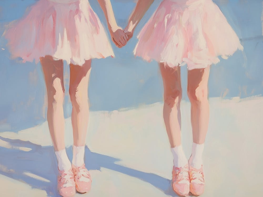 Two Girls In Pink Skirt Holding Hands