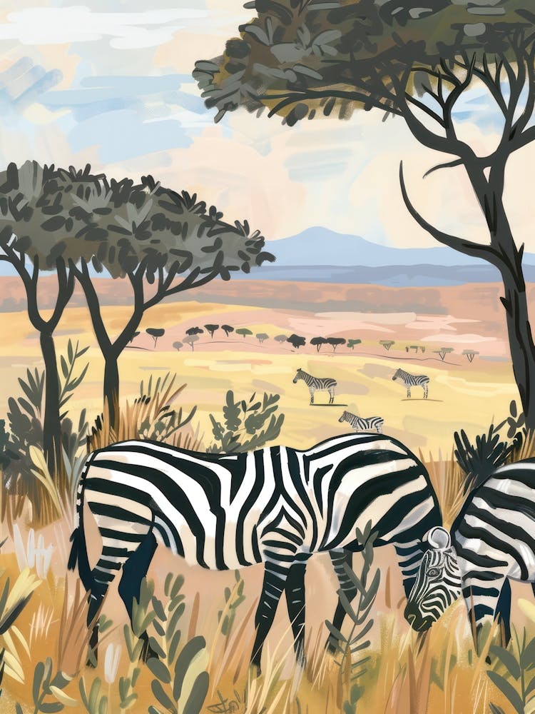 Zebras Pastels Jungle Illustration 3