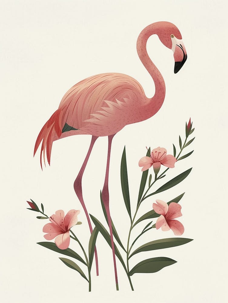 Chilean Flamingo Oleander Minimalist Illustration 1