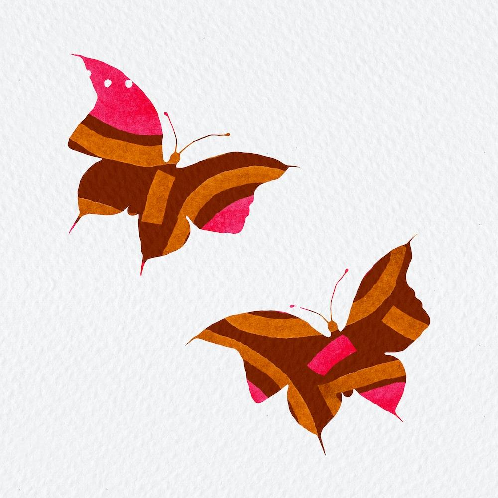 Pink Brown Strips Butterflies