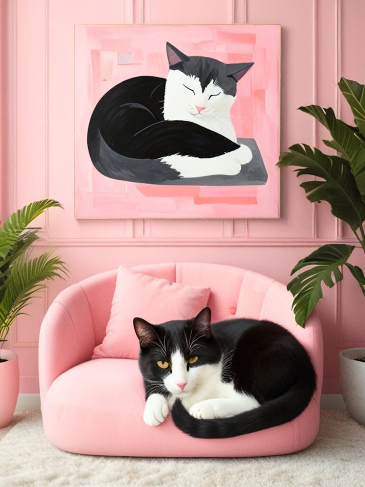 Cat On Pink Couch 1