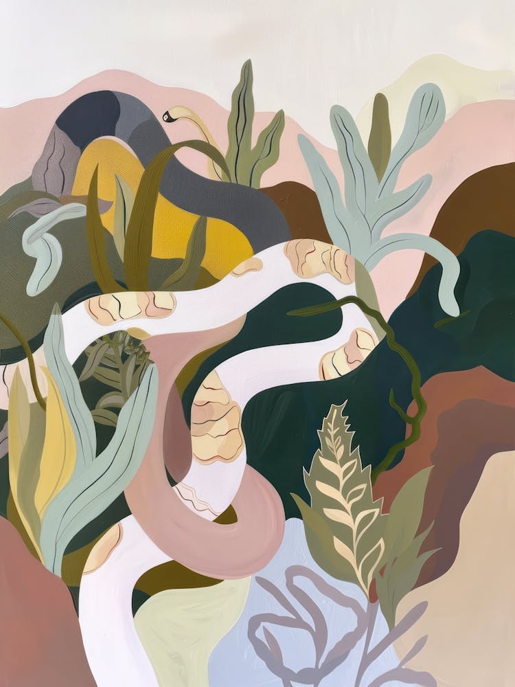Snakes Pastels Jungle Illustration 2