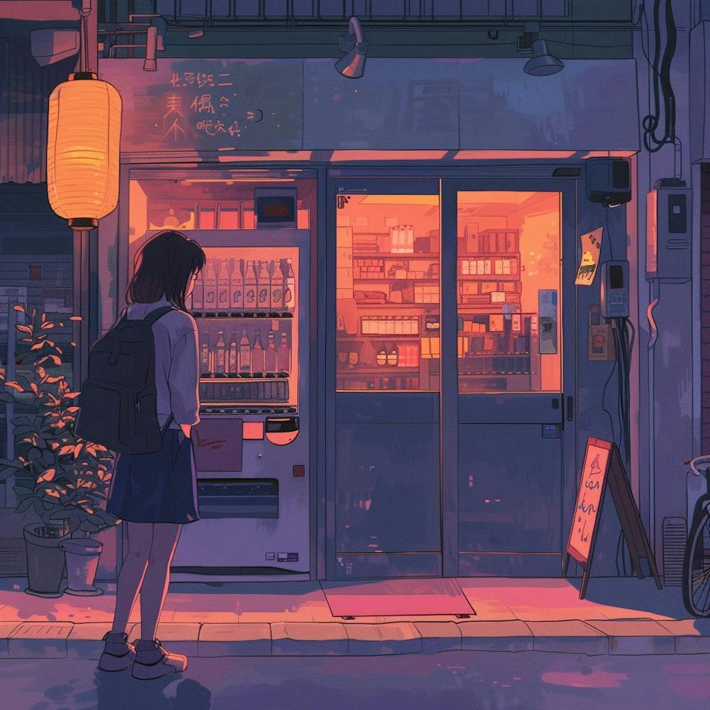 Girl In Front Of A Vending Machine
