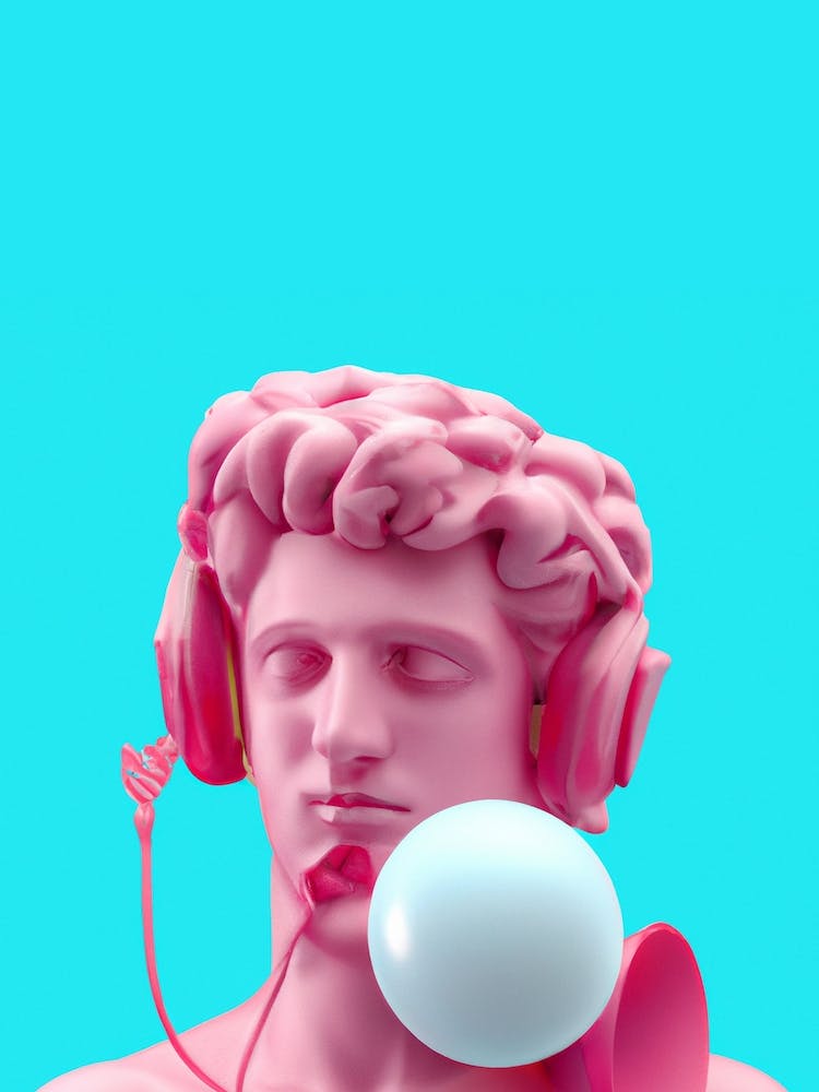 3d Pink David With Headphones And Bubblegum 1