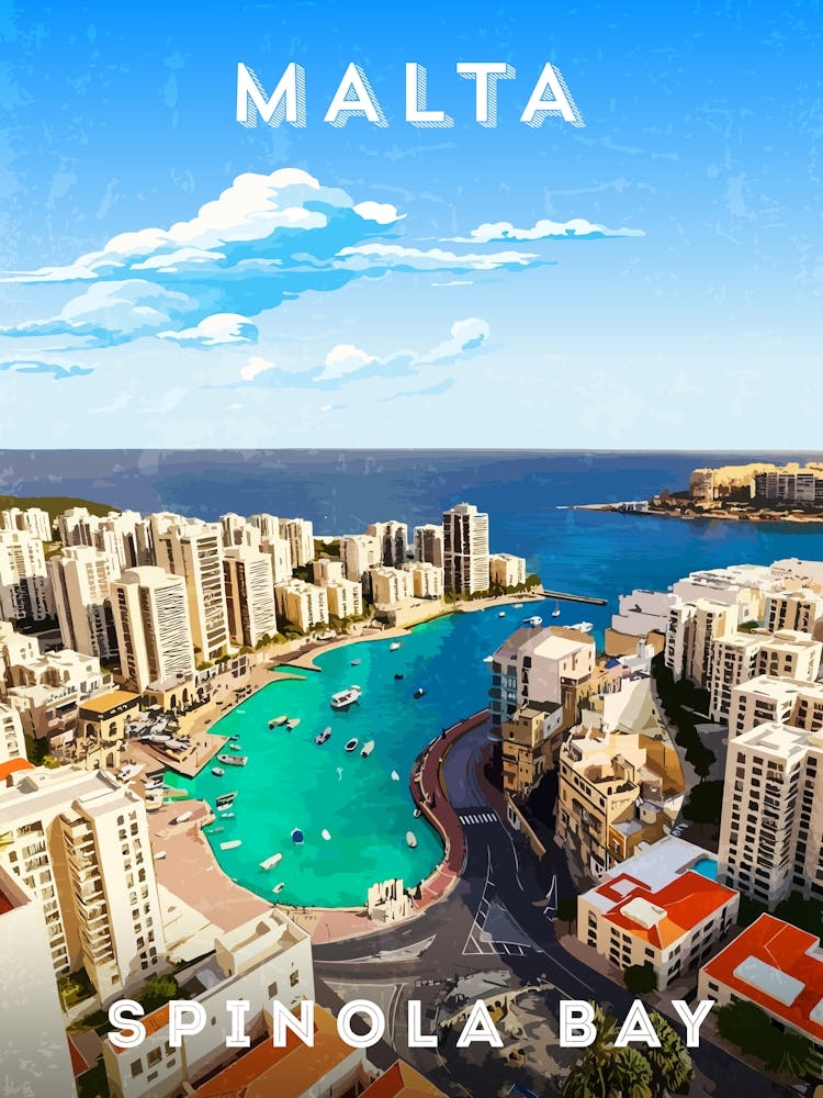 Malta, Spinola Bay — Retro travel minimalist poster 1