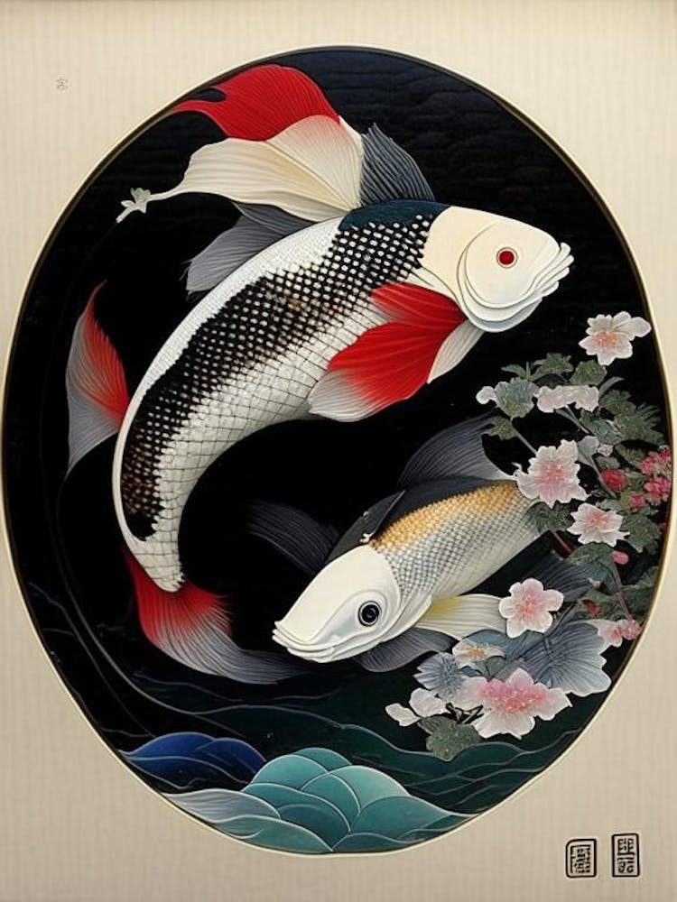 Fish Yin and Yang 4, Japanese Ukiyo E Style