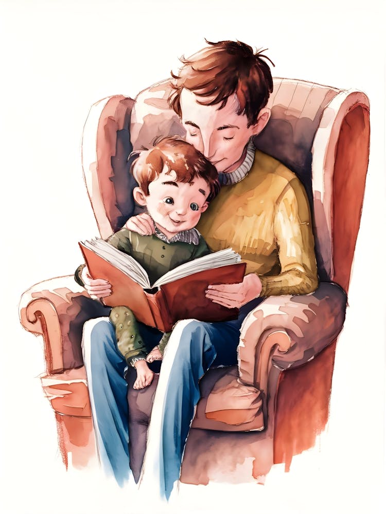 Father And Son Reading A Book