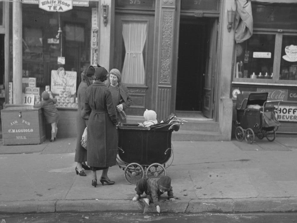Mothers Talking Together And Child Playing In The Gutter, 139th Street Just East Of St Anne S Avenue, Bronx