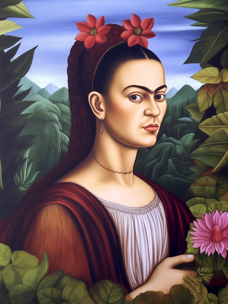 Frida - Peinture Florale Vintage, Art du Portrait Surréaliste