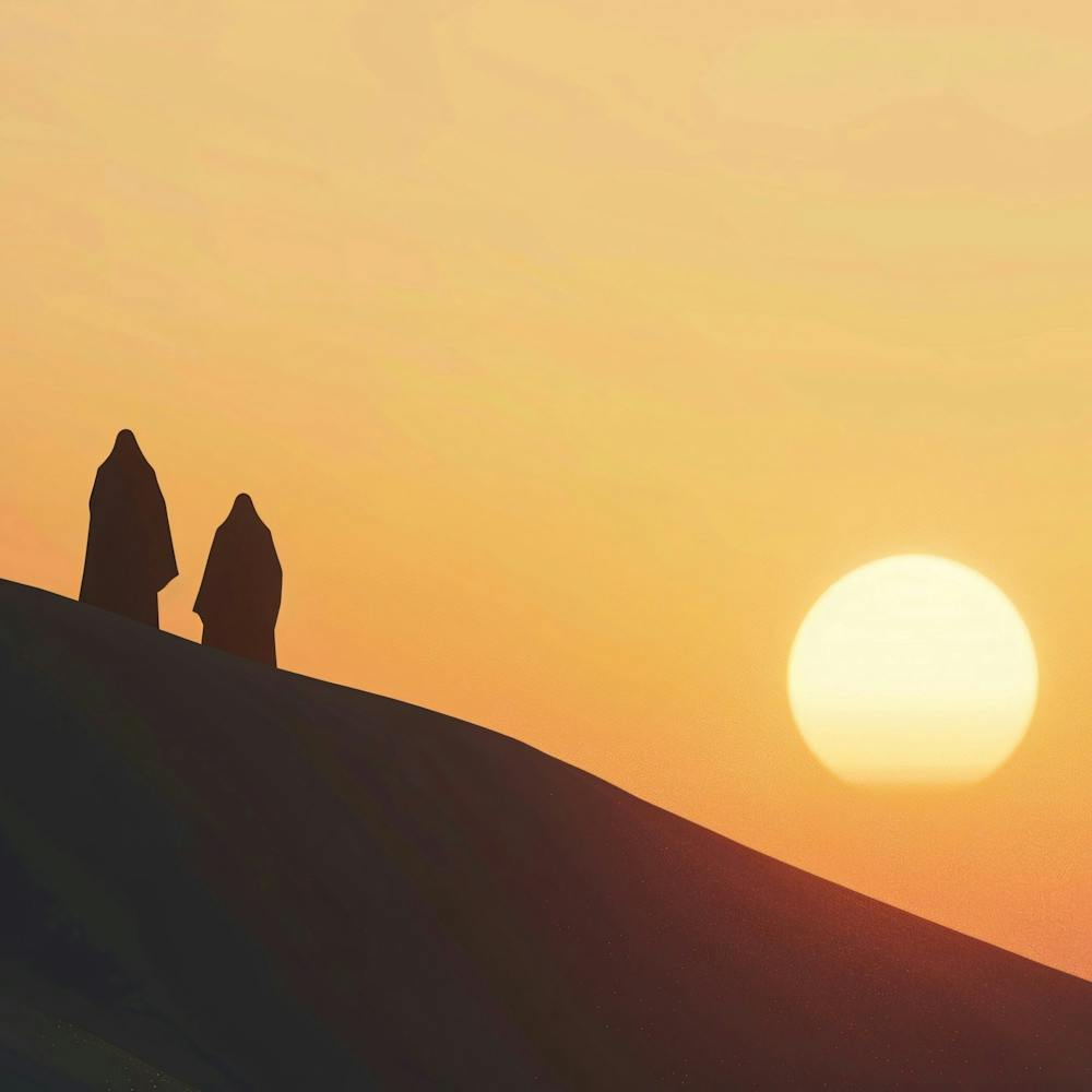 Silhouette Of A Couple Walking In The Desert