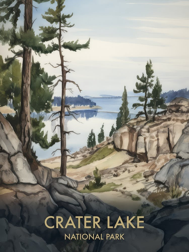 Crater Lake National Park Watercolour Vintage Travel Poster 4