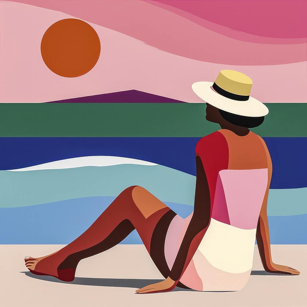 Frau genießt die Sonne am Strand 20