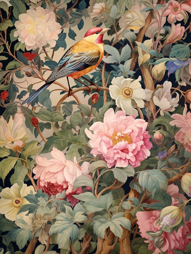 Bird In A Flower Garden