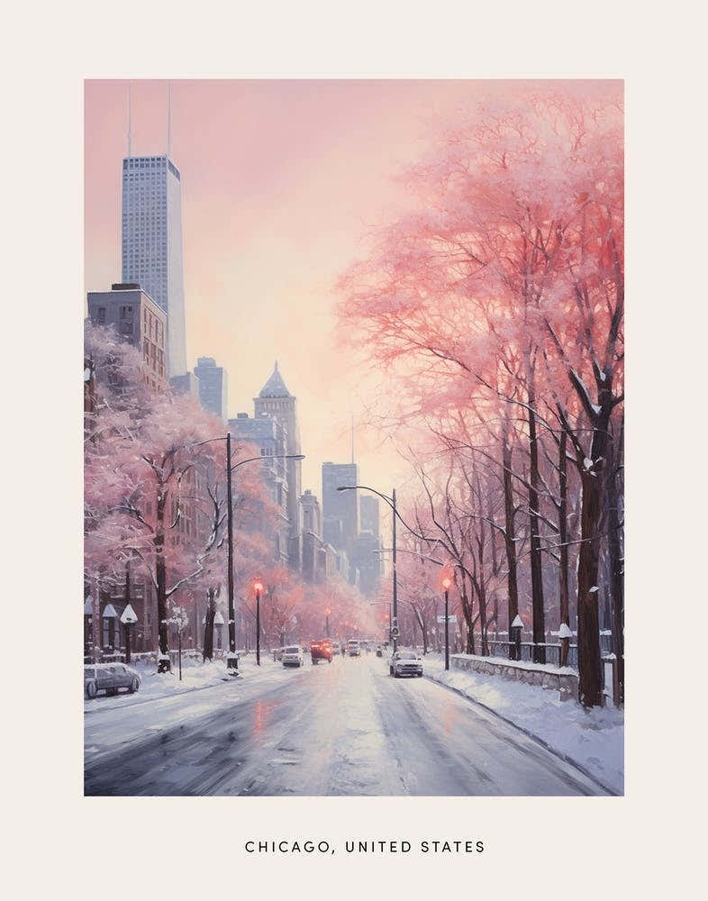 Dreamy Winter Painting Poster Chicago Usa 3