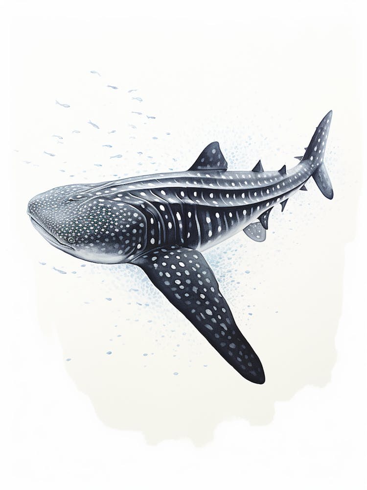 Oil Painting Of A Whale Shark Shadow Outline In Black 4
