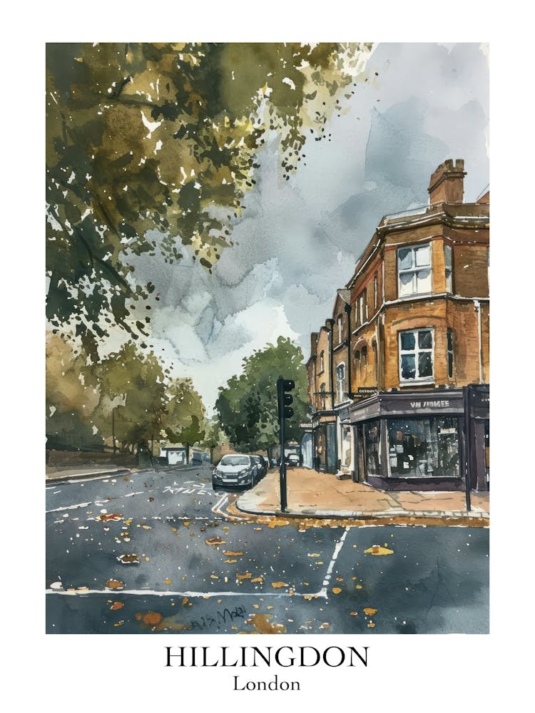 Hillingdon London Borough   Street Watercolour 1 Poster