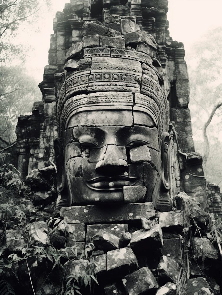Krong Siem Reap, Cambodia, Black And White Old Photo 1