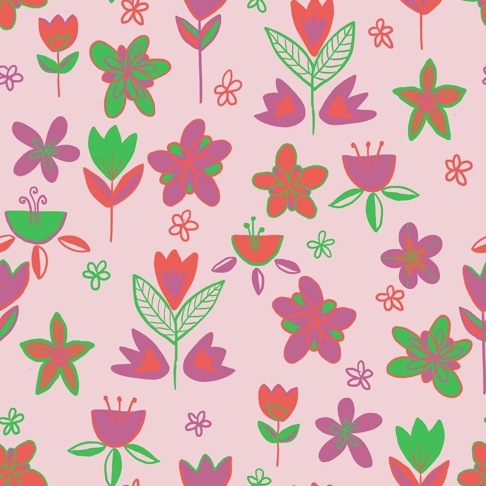 Pink And Green Floral Pattern 1