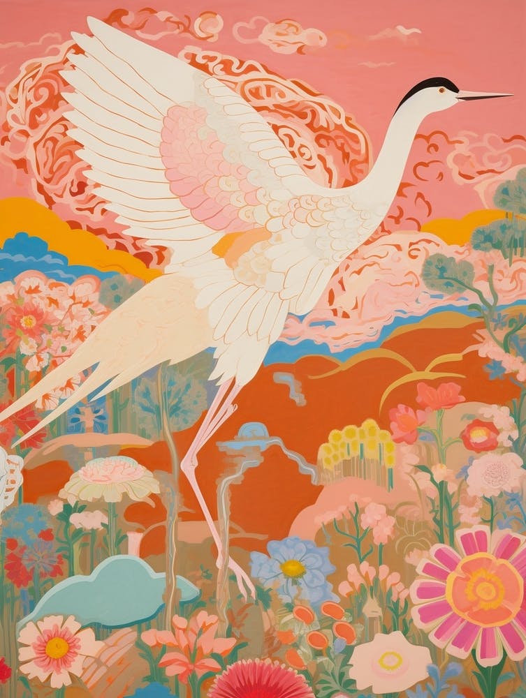 Maximalist Bird Painting Egret 1