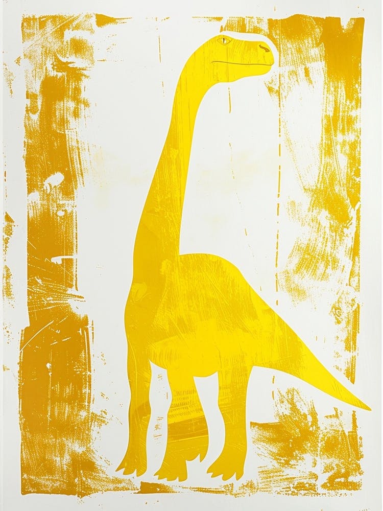 Mustard Linocut Dinosaur Silhouette 2