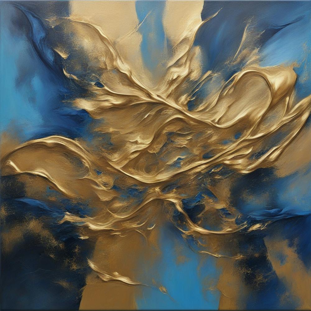 Abstract art gold and blue oil painting