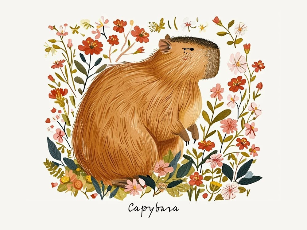 Little Floral Capybara 4 Poster