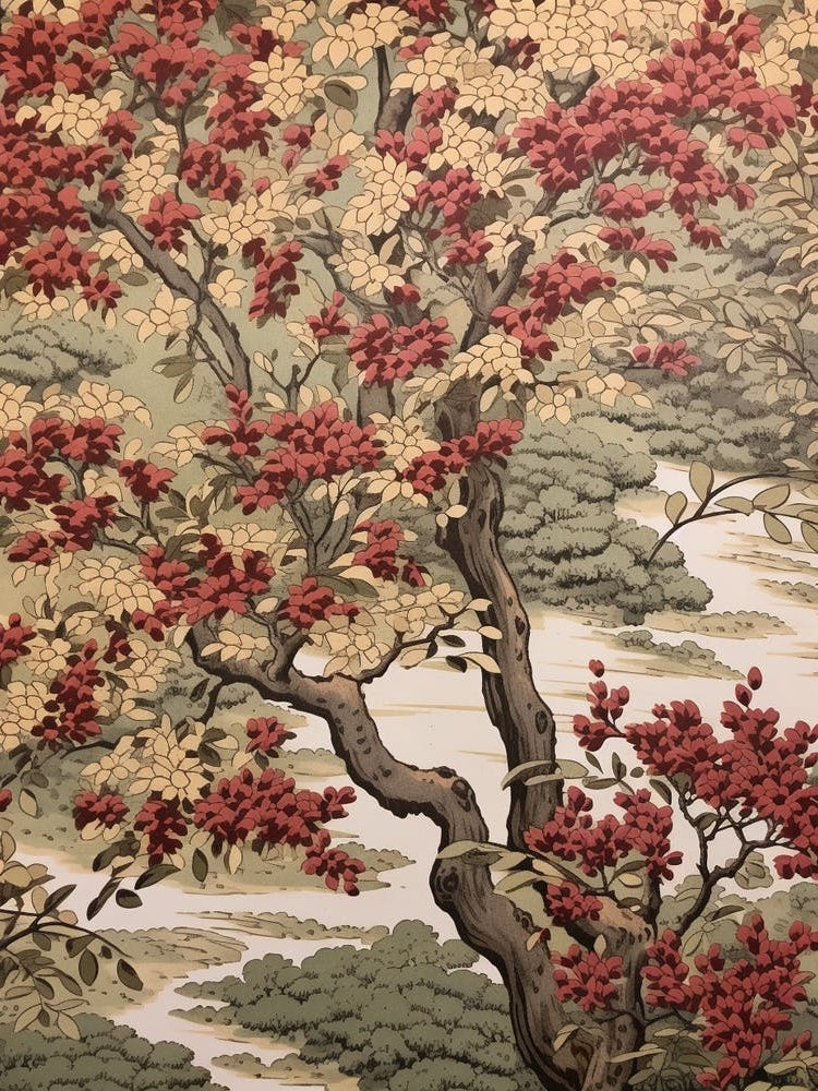 Cherry 2 Vintage Autumn Tree Print 
