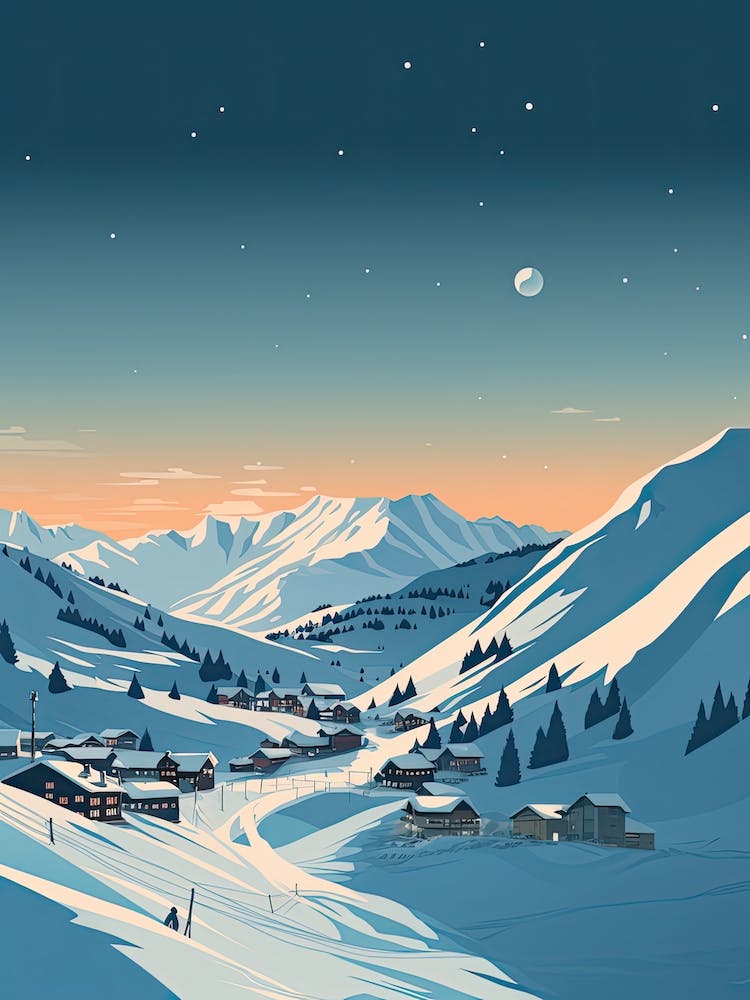 Lech Zurs Am Arlberg   Austria, Ski Resort Illustration 2 Simple Style