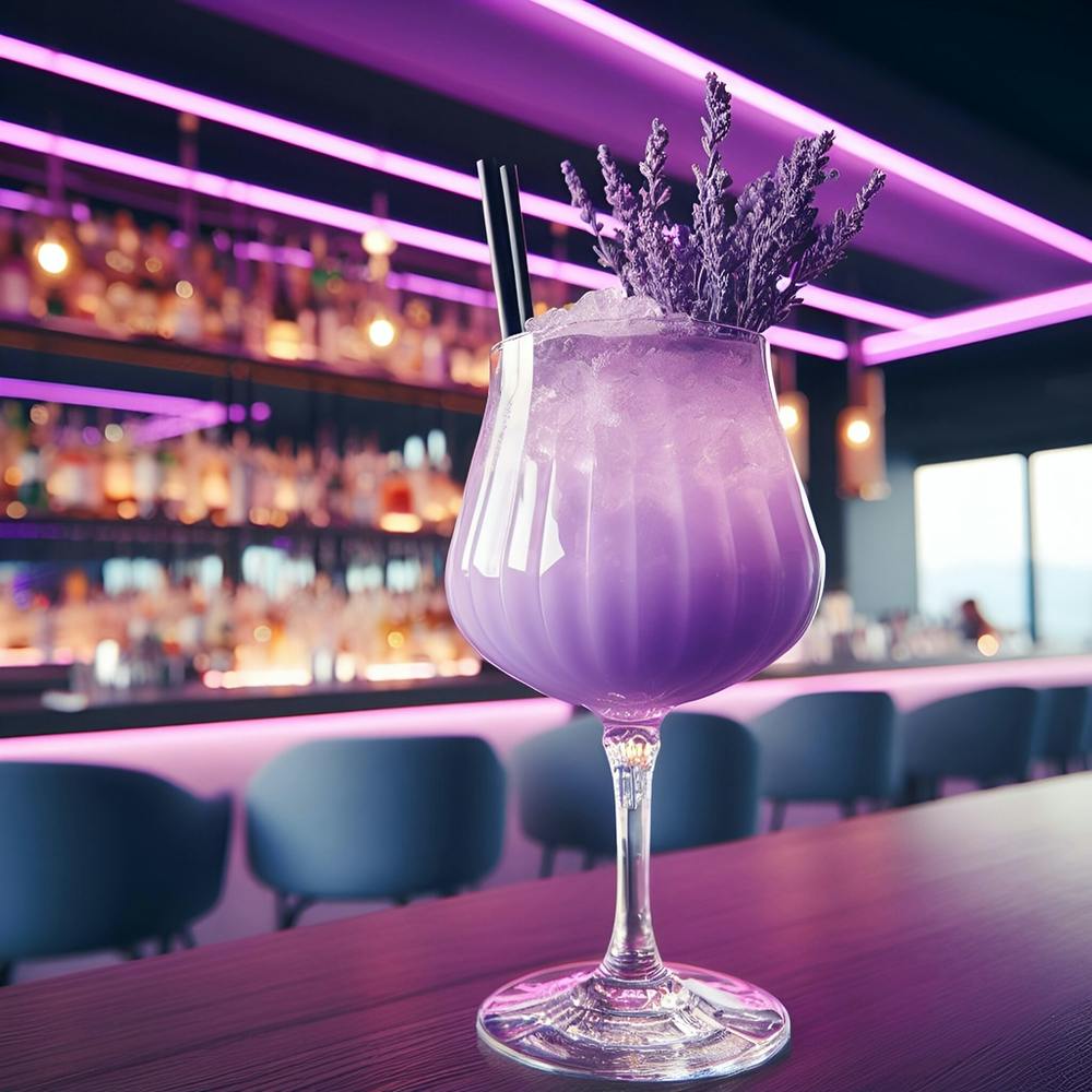glass of lavender cocktail