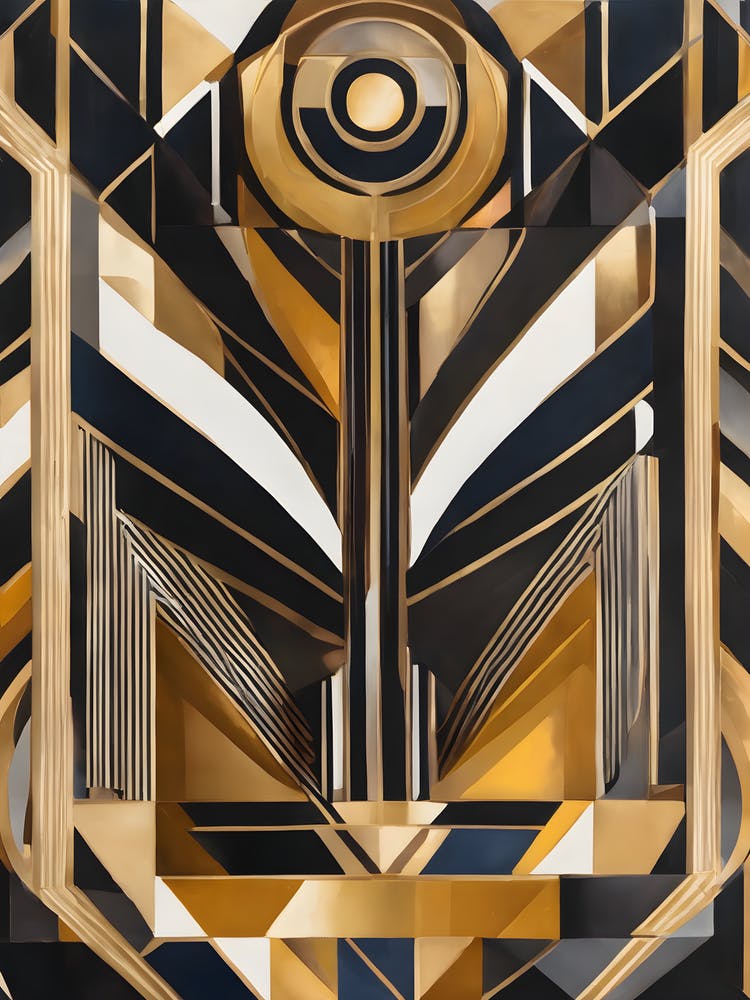 Roll Out - Abstract Art Deco Geometric Shapes Oil Painting Modernist Picasso Inspired Bold Gold Green Turquoise Red Face Visionary Fantasy Style Wall Decor Surrealism Trippy Cool Room Art Invoke Psychedelic