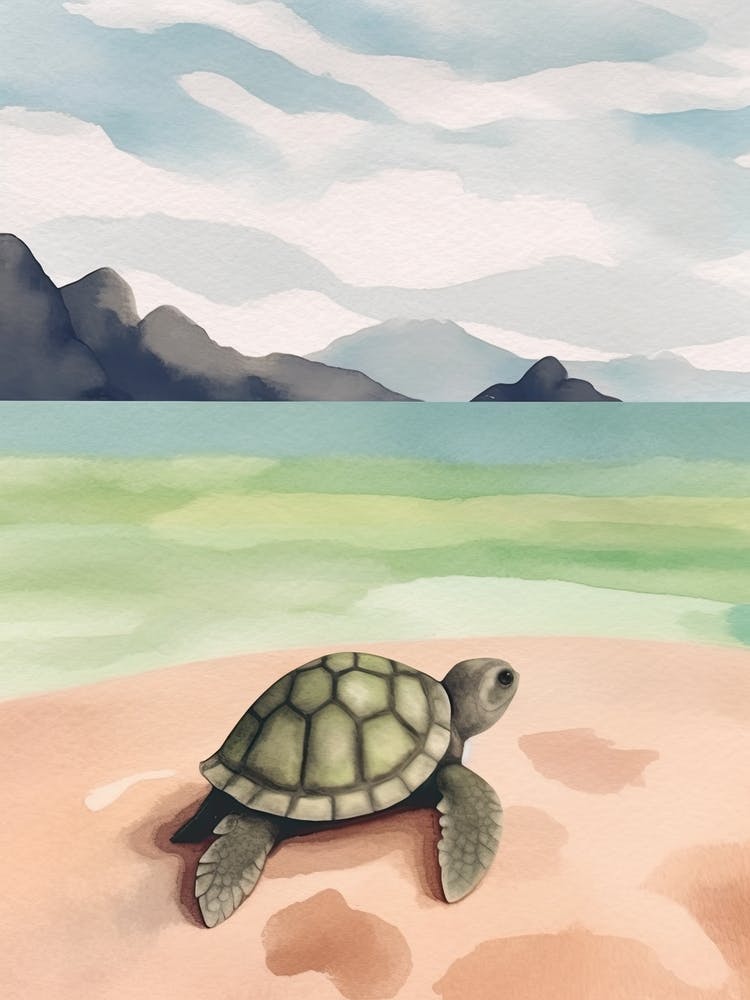 Cute Sea Turtle On The Beach Drawing 4