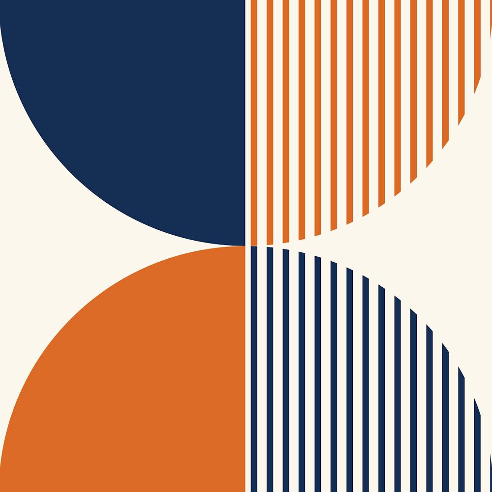 Abstrakte Formen 135 In Marineblau Orange Mid-Century Modern Minimalistische Streifen Mondphase Abstrakt 02