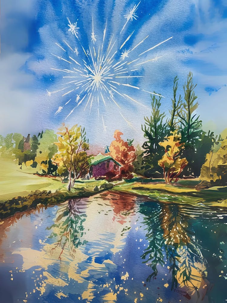 Fireworks Over A Lake