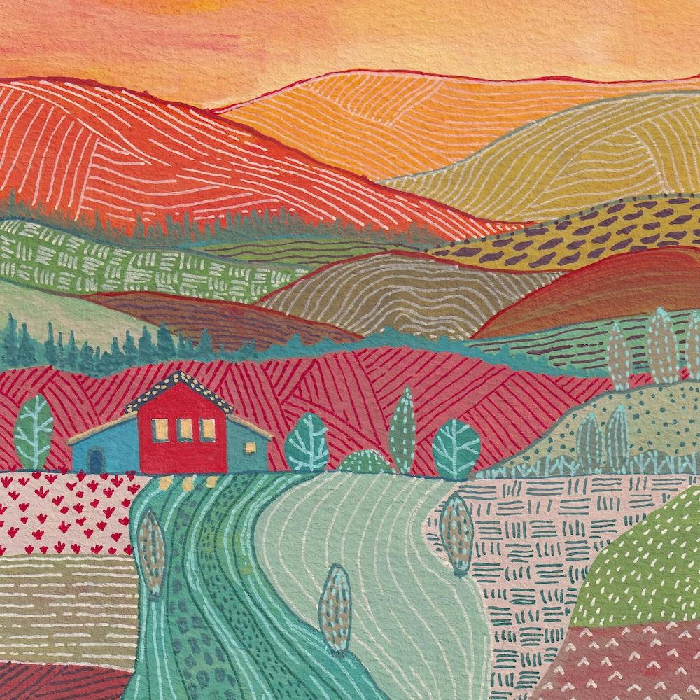 Warm Landscape And Farm House Square